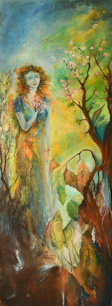 Painting titled "Le printemps" by Michèle Labbre Cayla, Original Artwork, Oil