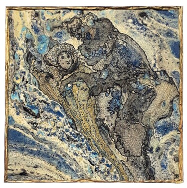 Σχέδιο με τίτλο "La Belle et la Bête" από Michèle Lassus Lopez, Αυθεντικά έργα τέχνης, Μελάνι Τοποθετήθηκε στο Ξύλινο πάνελ
