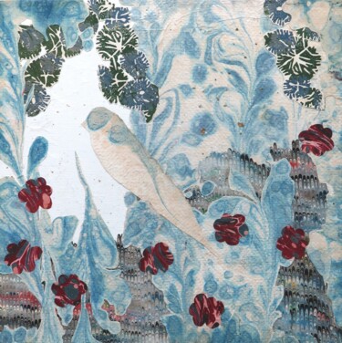 Κολάζ με τίτλο "L'oiseau du rêve" από Michèle Lassus Lopez, Αυθεντικά έργα τέχνης, Κολάζ Τοποθετήθηκε στο Ξύλινο φορείο σκελ…