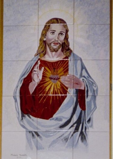 Pittura intitolato "Sacro Cuore di Gesù" da Michele Montalto, Opera d'arte originale, Olio