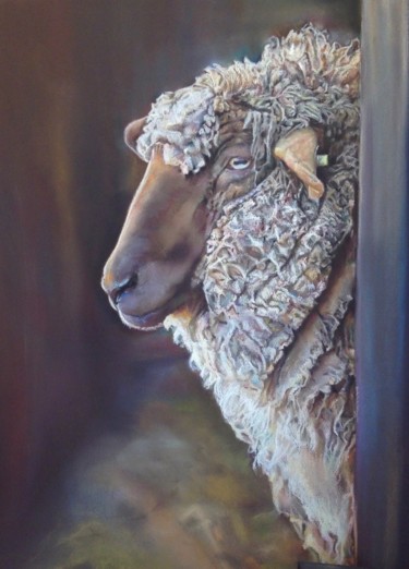 Painting titled "Mouton" by Michèle Rais, Original Artwork, Pastel