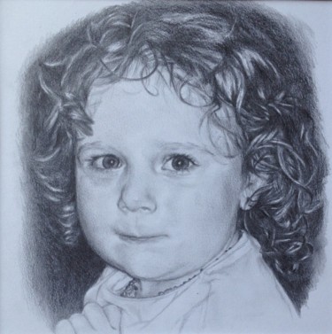 Drawing titled "Portrait d'enfant" by Michèle Rais, Original Artwork, Graphite