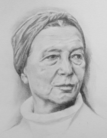 Drawing titled "Simone de Beauvoir" by Michèle Rais, Original Artwork, Graphite