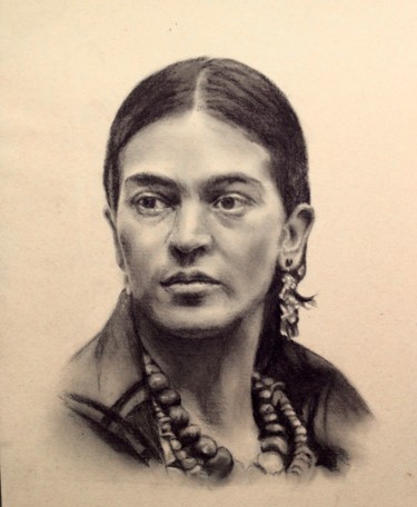 Dessin intitulée "Frida Kahlo (2)" par Michèle Rais, Œuvre d'art originale, Fusain