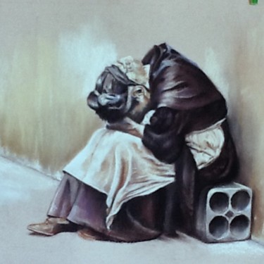 Peinture intitulée "Vieille travailleuse" par Michèle Rais, Œuvre d'art originale, Pastel