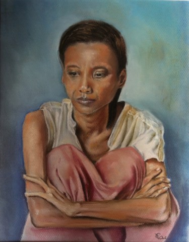 Peinture intitulée "Femme pensive" par Michèle Rais, Œuvre d'art originale, Pastel