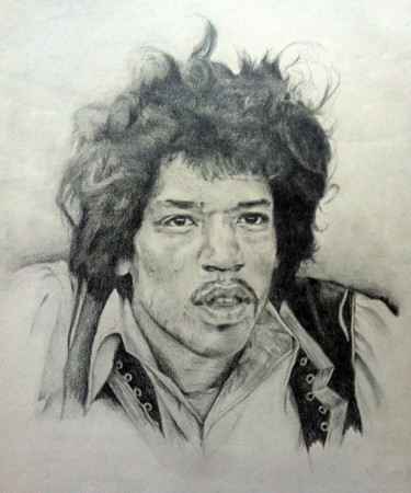 Tekening getiteld "Jimi Hendrix (crayo…" door Michèle Rais, Origineel Kunstwerk, Grafiet