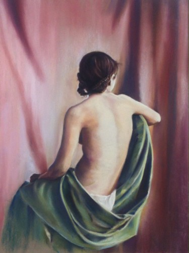 Painting titled "Nu de dos" by Michèle Rais, Original Artwork, Pastel