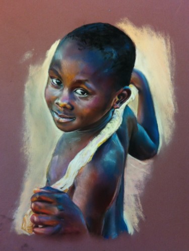 Painting titled "Petit africain" by Michèle Rais, Original Artwork, Pastel