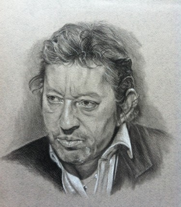 Dessin intitulée "Serge Gainsbourg" par Michèle Rais, Œuvre d'art originale, Fusain