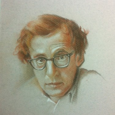 Dessin intitulée "Woody Allen" par Michèle Rais, Œuvre d'art originale, Conté