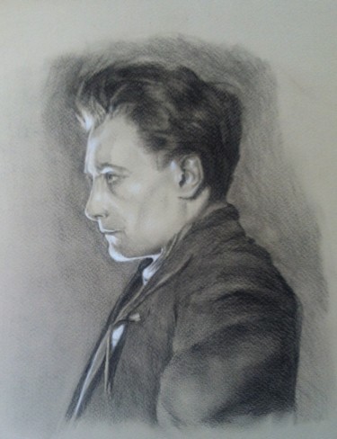Drawing titled ""Antonin Artaud"" by Michèle Rais, Original Artwork, Charcoal