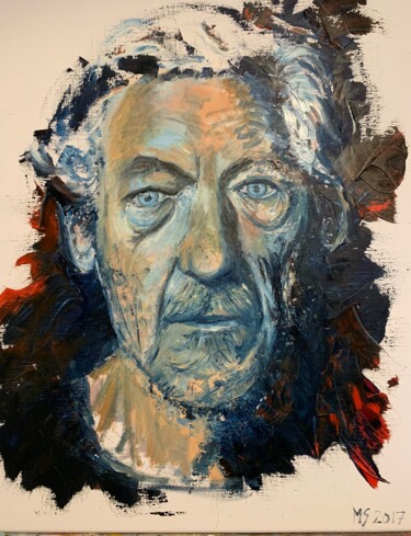 Painting titled "Ian" by Michele Sardain, Original Artwork, Oil Mounted on Wood Stretcher frame