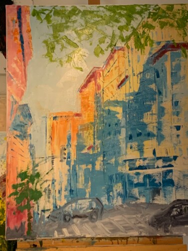 Malarstwo zatytułowany „Cinquième avenue” autorstwa Michele Sardain, Oryginalna praca, Wosk Zamontowany na Drewniana rama no…
