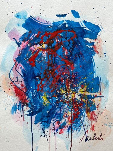 Painting titled "Blue" by Michèle Sauberli, Original Artwork, Tempera