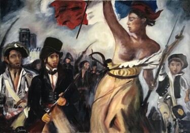 Painting titled "Révolution" by Michele Trabalon, Original Artwork, Oil Mounted on Wood Stretcher frame