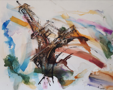 Painting titled "Tour Eiffel" by Michèle Trotel, Original Artwork, Acrylic