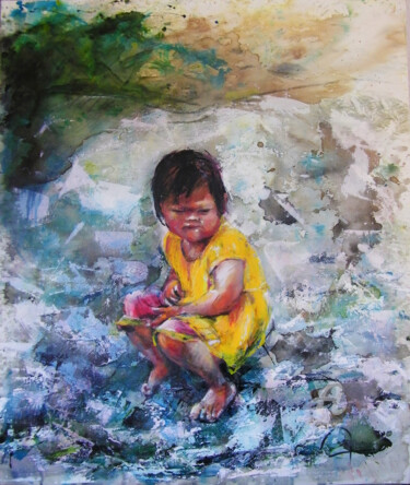 Картина под названием "L'enfant sur le tas…" - Michèle Trotel, Подлинное произведение искусства, Чернила