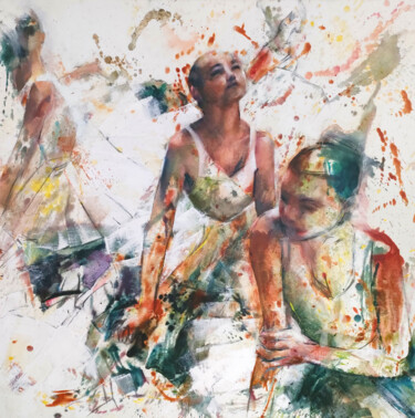 Painting titled "danseuses" by Michèle Trotel, Original Artwork, Oil Mounted on Wood Stretcher frame