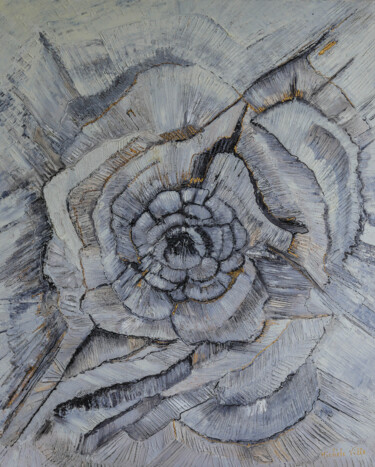 Painting titled "Rose Blanche" by Michèle Ville, Original Artwork, Oil Mounted on Wood Stretcher frame