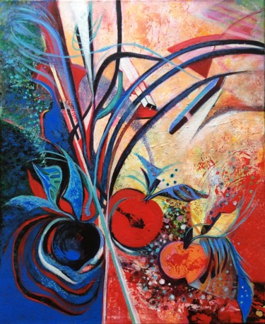 Malerei mit dem Titel "Ma Pomme" von Michèle Padoy, Original-Kunstwerk, Acryl