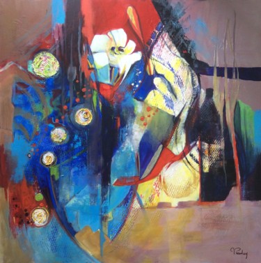 Painting titled "Fleur solitaire" by Michèle Padoy, Original Artwork, Acrylic
