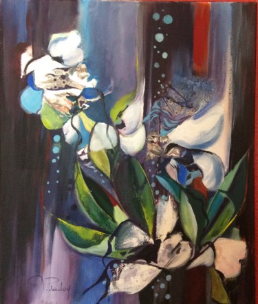 Painting titled "Phalaenopsis blanch…" by Michèle Padoy, Original Artwork, Acrylic