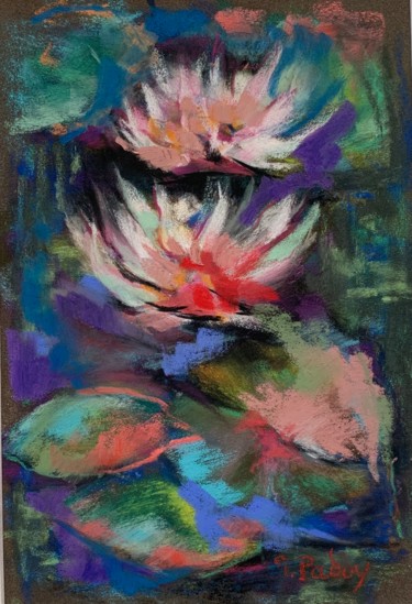 Peinture intitulée "Nymphéas" par Michèle Padoy, Œuvre d'art originale, Pastel Monté sur Carton