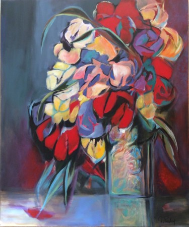 Ζωγραφική με τίτλο "Tulipes rouges" από Michèle Padoy, Αυθεντικά έργα τέχνης, Ακρυλικό