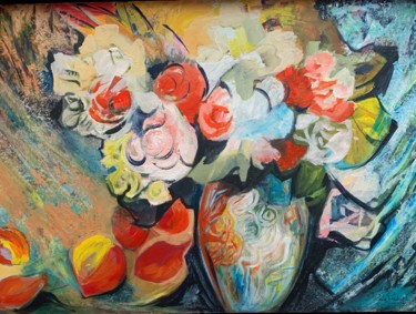 Painting titled "Fleurs de lumière" by Michèle Padoy, Original Artwork, Acrylic Mounted on Wood Panel