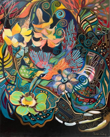 Malerei mit dem Titel "Le Toucan II" von Michèle Padoy, Original-Kunstwerk, Acryl