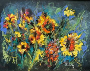 Painting titled "tournesols" by Michèle Padoy, Original Artwork, Pastel Mounted on Cardboard