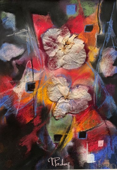 Schilderij getiteld "phalaenopsis aux dè…" door Michèle Padoy, Origineel Kunstwerk, Pastel Gemonteerd op Karton