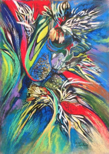 Painting titled "Naissance d’une fle…" by Michèle Padoy, Original Artwork, Pastel Mounted on Glass
