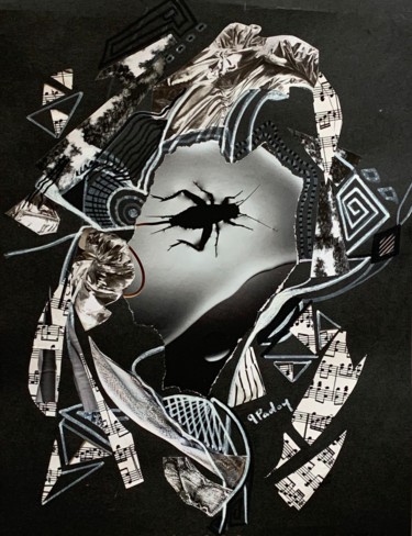 Le grillon prisonnier Collages intitulée "Le grillon prisonni…" par Michèle Padoy, Œuvre d'art originale, Marqueur Monté sur Carton