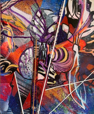 Schilderij getiteld "Rêves colorés" door Michèle Padoy, Origineel Kunstwerk, Collages Gemonteerd op Karton