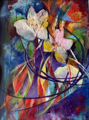 Schilderij getiteld "Phalaenopsis en amb…" door Michèle Padoy, Origineel Kunstwerk, Pastel Gemonteerd op Glas