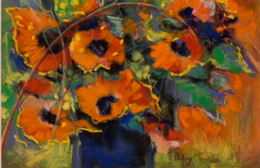 Painting titled "coquelicots" by Michèle Padoy, Original Artwork, Pastel Mounted on Cardboard