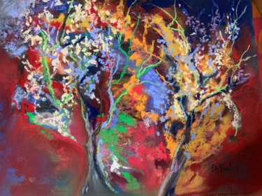 Peinture intitulée "Cerisiers en fleurs…" par Michèle Padoy, Œuvre d'art originale, Pastel Monté sur Carton