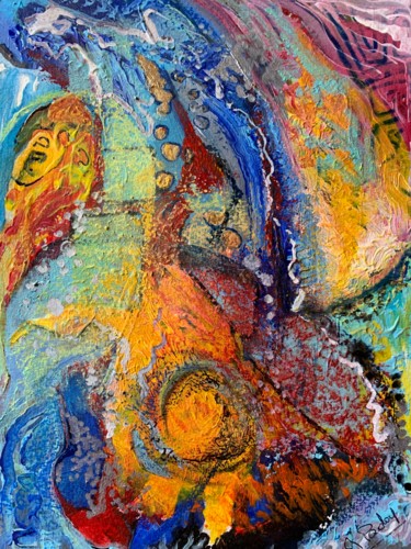 Painting titled "La terre en colère" by Michèle Padoy, Original Artwork, Acrylic Mounted on Cardboard