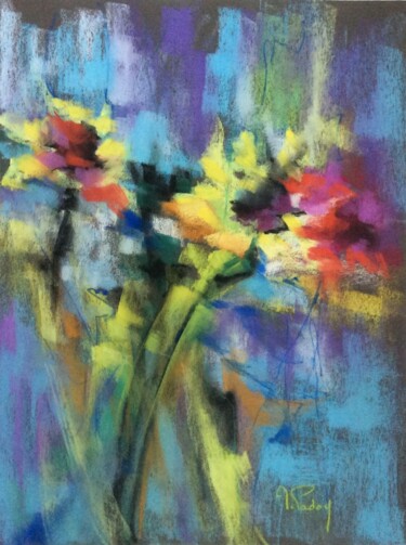 绘画 标题为“Fleurs de soie” 由Michèle Padoy, 原创艺术品, 粉彩 安装在纸板上