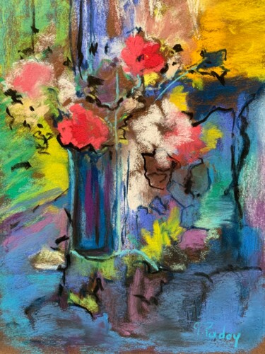 Painting titled "un modeste bouquet" by Michèle Padoy, Original Artwork, Pastel Mounted on Cardboard