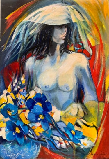 Painting titled "Femme androgyne au…" by Michèle Padoy, Original Artwork, Acrylic
