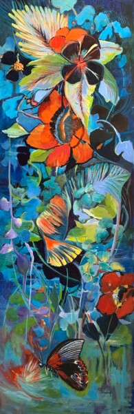 Painting titled "Merveilleux jardin" by Michèle Padoy, Original Artwork, Acrylic Mounted on Wood Stretcher frame