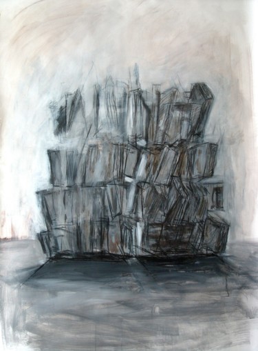 Dessin intitulée "La "bibliothèque de…" par Michèle Dutruel-Dandelot, Œuvre d'art originale, Fusain