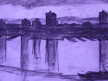 Dessin intitulée "Hudson River" par Michèle Dutruel-Dandelot, Œuvre d'art originale, Fusain