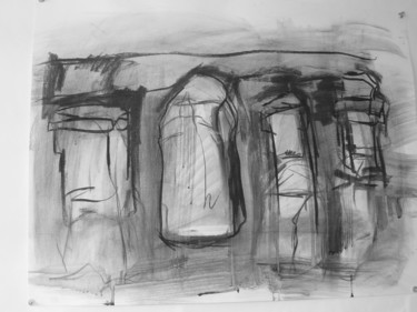 Dessin intitulée "Menhirs n° 1" par Michèle Dutruel-Dandelot, Œuvre d'art originale, Fusain