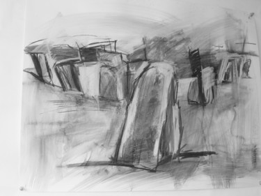 Dessin intitulée "Menhirs n° 3" par Michèle Dutruel-Dandelot, Œuvre d'art originale, Fusain