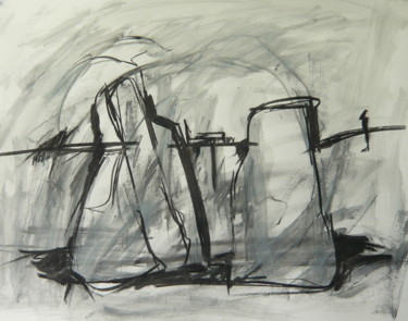 Dessin intitulée "Menhirs n° 4" par Michèle Dutruel-Dandelot, Œuvre d'art originale, Fusain