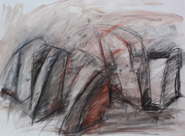 Drawing titled "Rochers" by Michèle Dutruel-Dandelot, Original Artwork, Charcoal